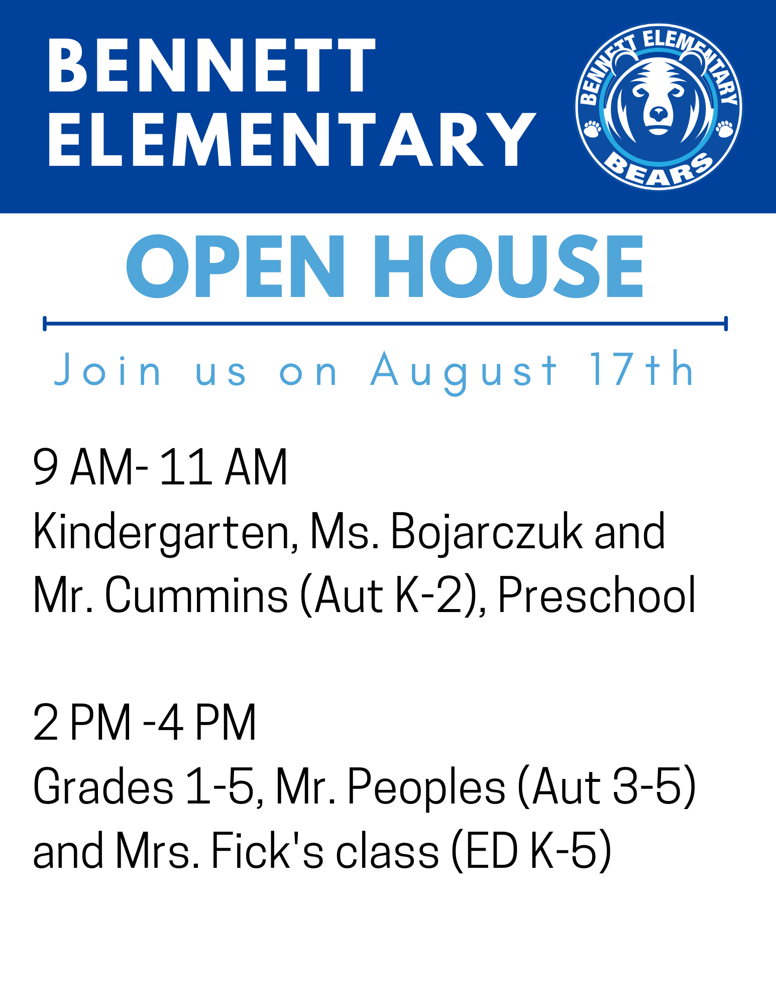 August Open House Elementary School